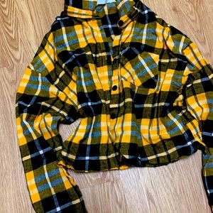 yellow and black flannel crop top